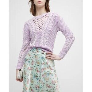 Veronica Beard Purple Lavender Cable Knit Sweater Medium 100% Cotton Crew Neck
